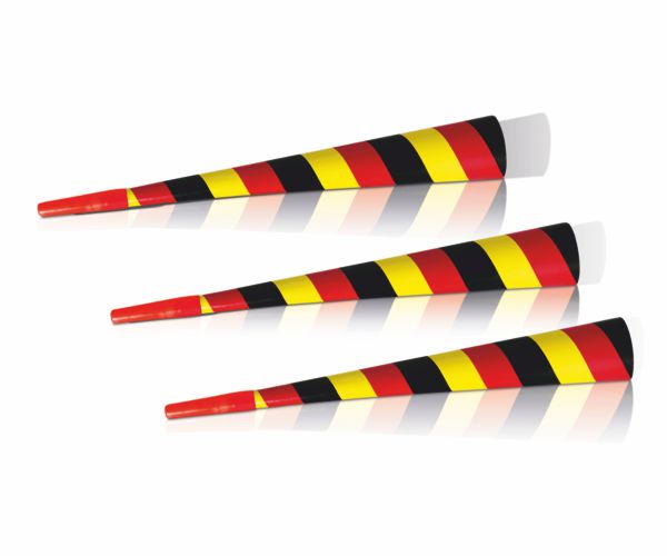 Papiertröte (100 Stück), 30 cm lang, schwarz - rot - gelb